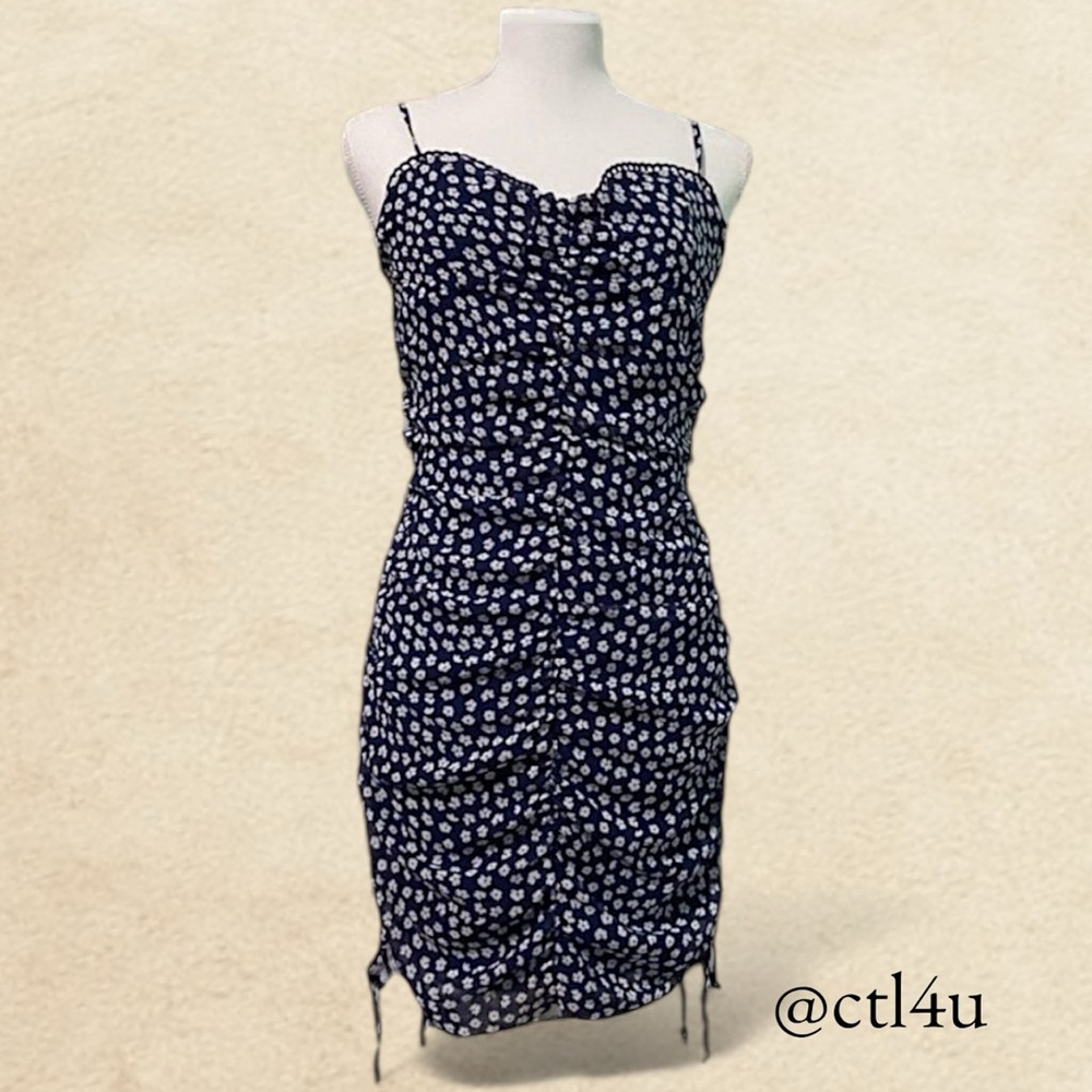 Purple Snow Blue Floral Ruched Mini Dress Size S